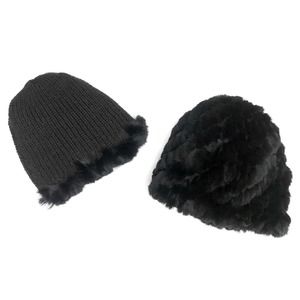 NWT Reversible Knit Beanie Genuine Fur Hat in Solid Black Overstock MSRP $68